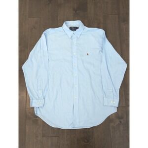Ralph Lauren Yarmouth Shirt Mens 17 Blue Button Down Pinpoint Oxford Flesh Pony